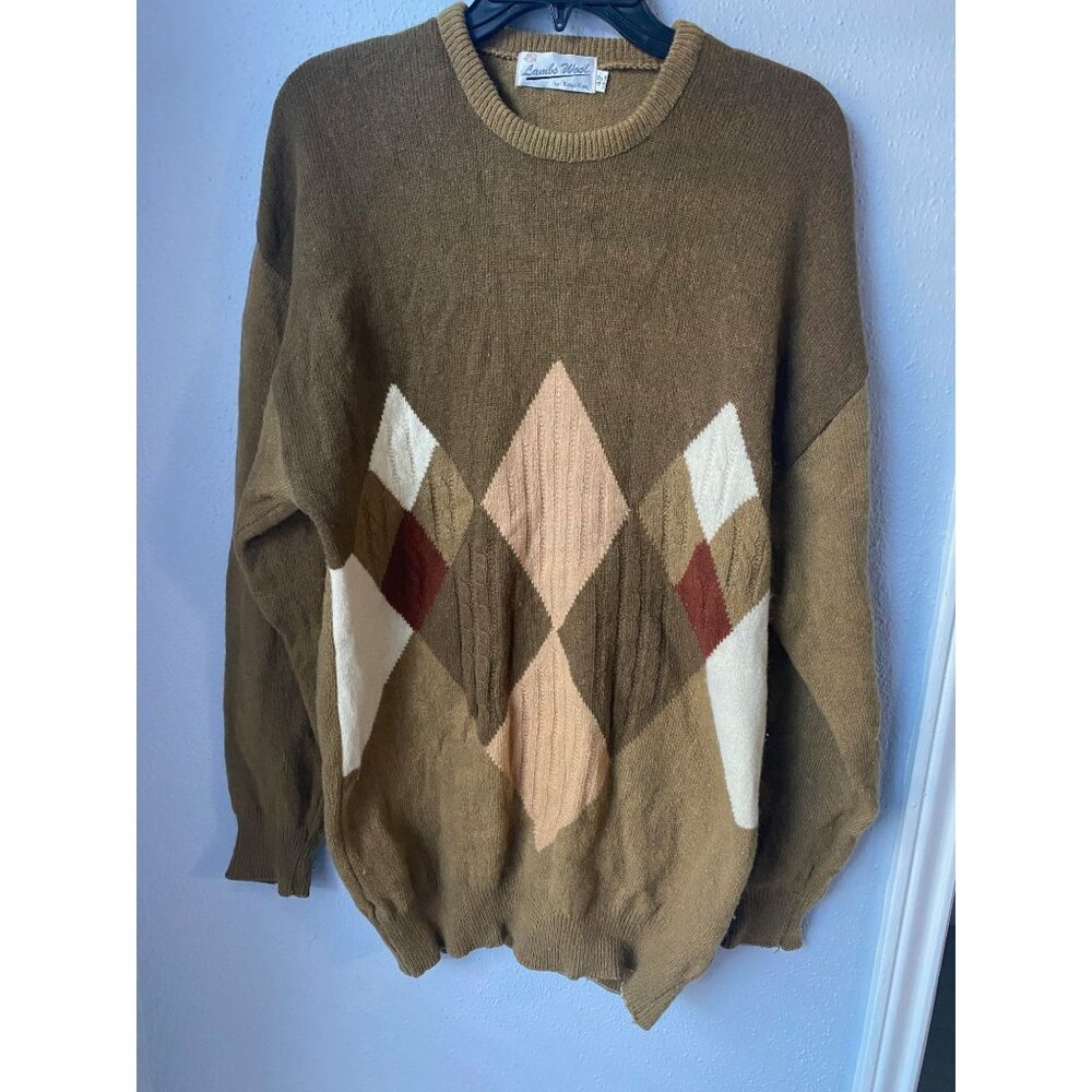 Vintage Lambs Wool Argyle Sweater Size 42 L Diamond Pattern Grandpa